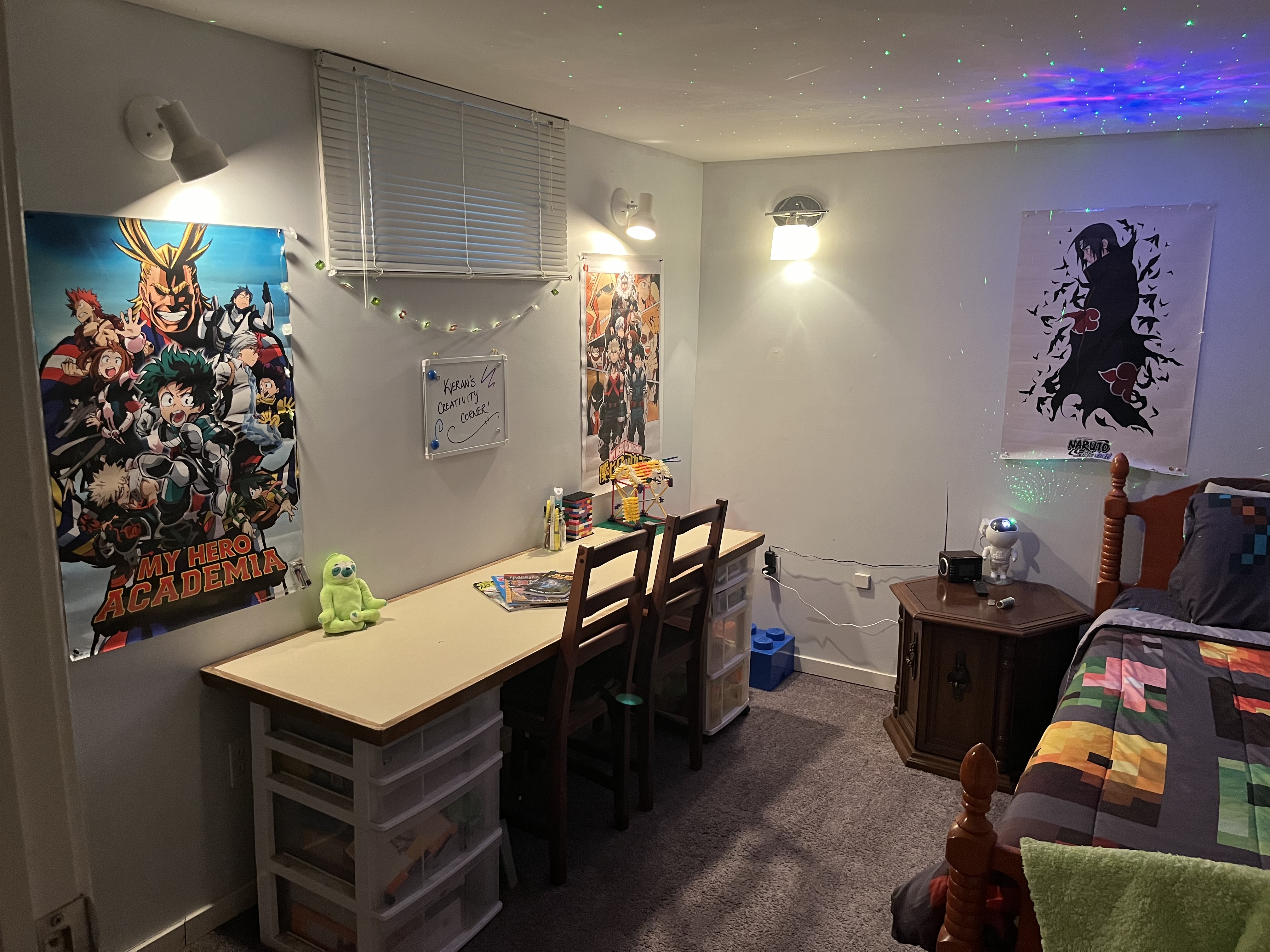 Kids bedroom after organizing with desk and bed areas
